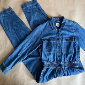 J. CREW Cinched-waist Long Sleeves Denim Blue Jean o
One-Piece Jumpsuit Size: 4